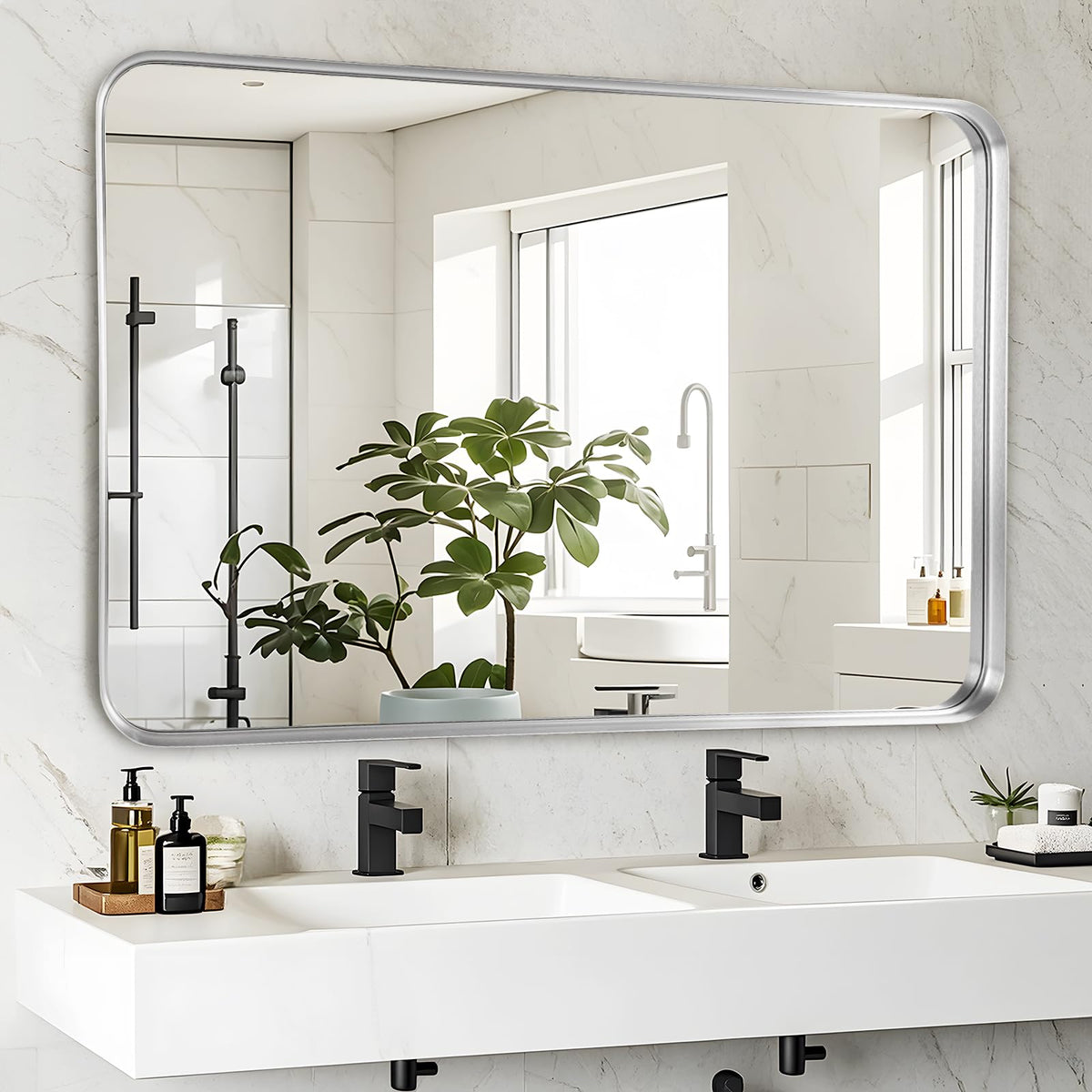 Silver Bathroom Vanity Mirror Over Sink 30x40, Large Wall Chrome Mirror