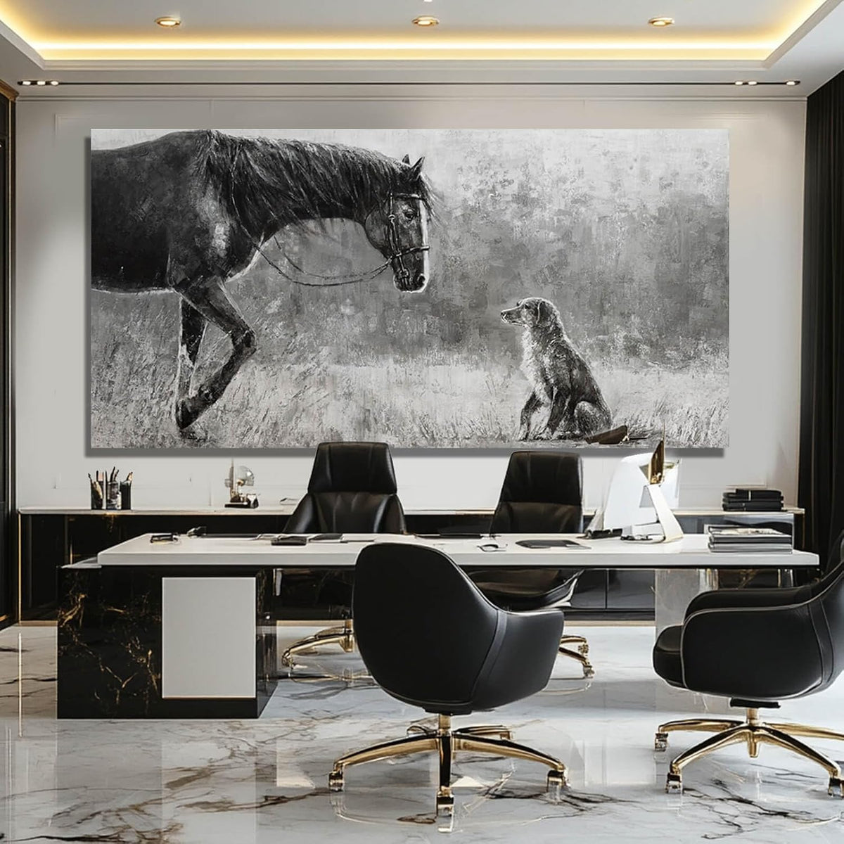 Horse Canvas Wall Decor Grey Wall Picture Modern Wall Hangings Decor 29"x58" Canvas Wall Art Kitchen Artwork
