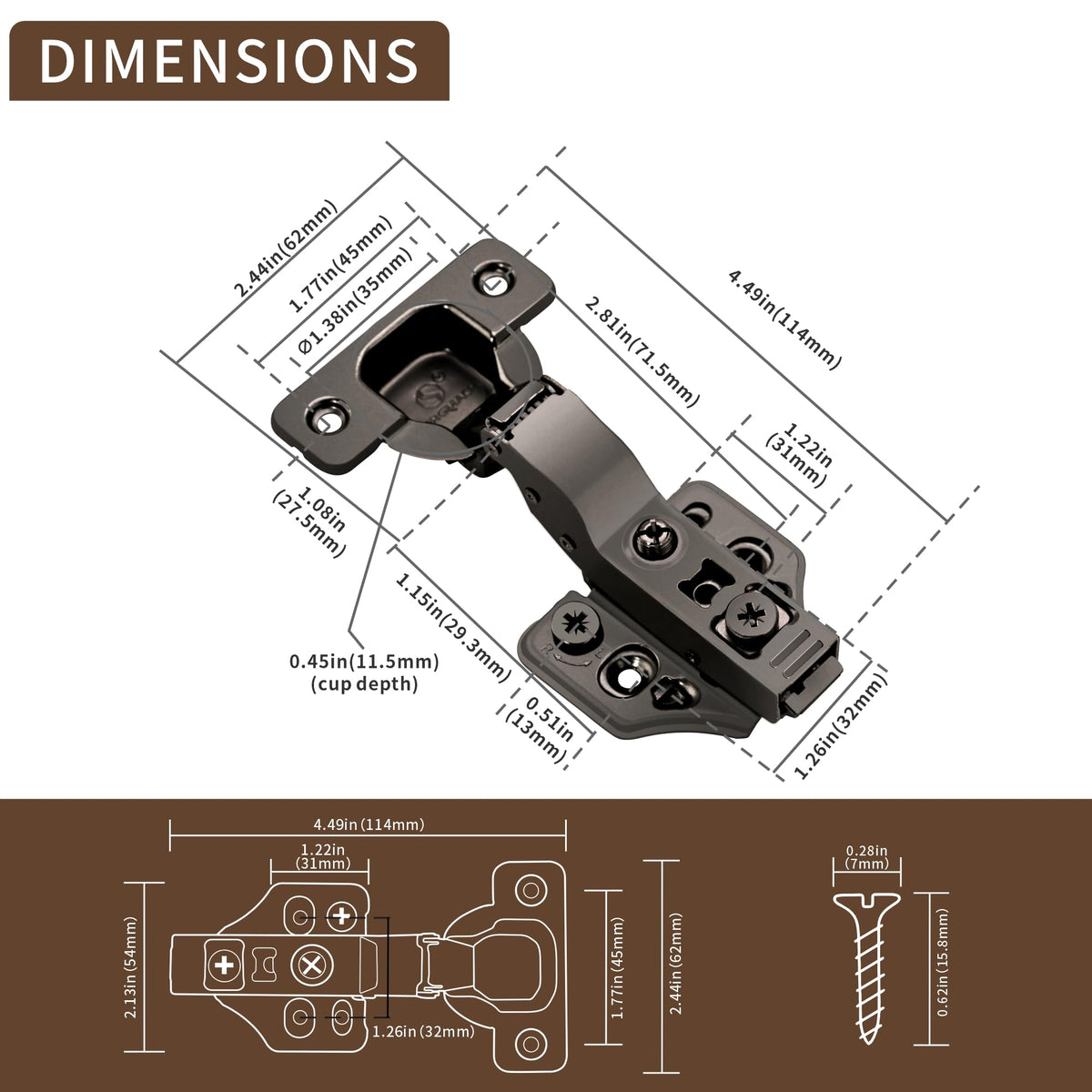 6 Pack Inset Overlay Soft Close Cabinet Hinges 105° Frameless 3 Way Adjustable Soft Close Hinges for Cabinet Doors