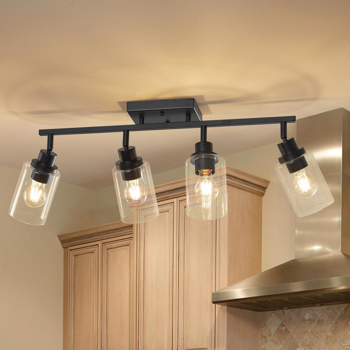 4 Light Kitchen Track Light Fixtures Ceiling Vanity Lights Black, Bathroom Track Lighting Kit w/Rotatable Heads &