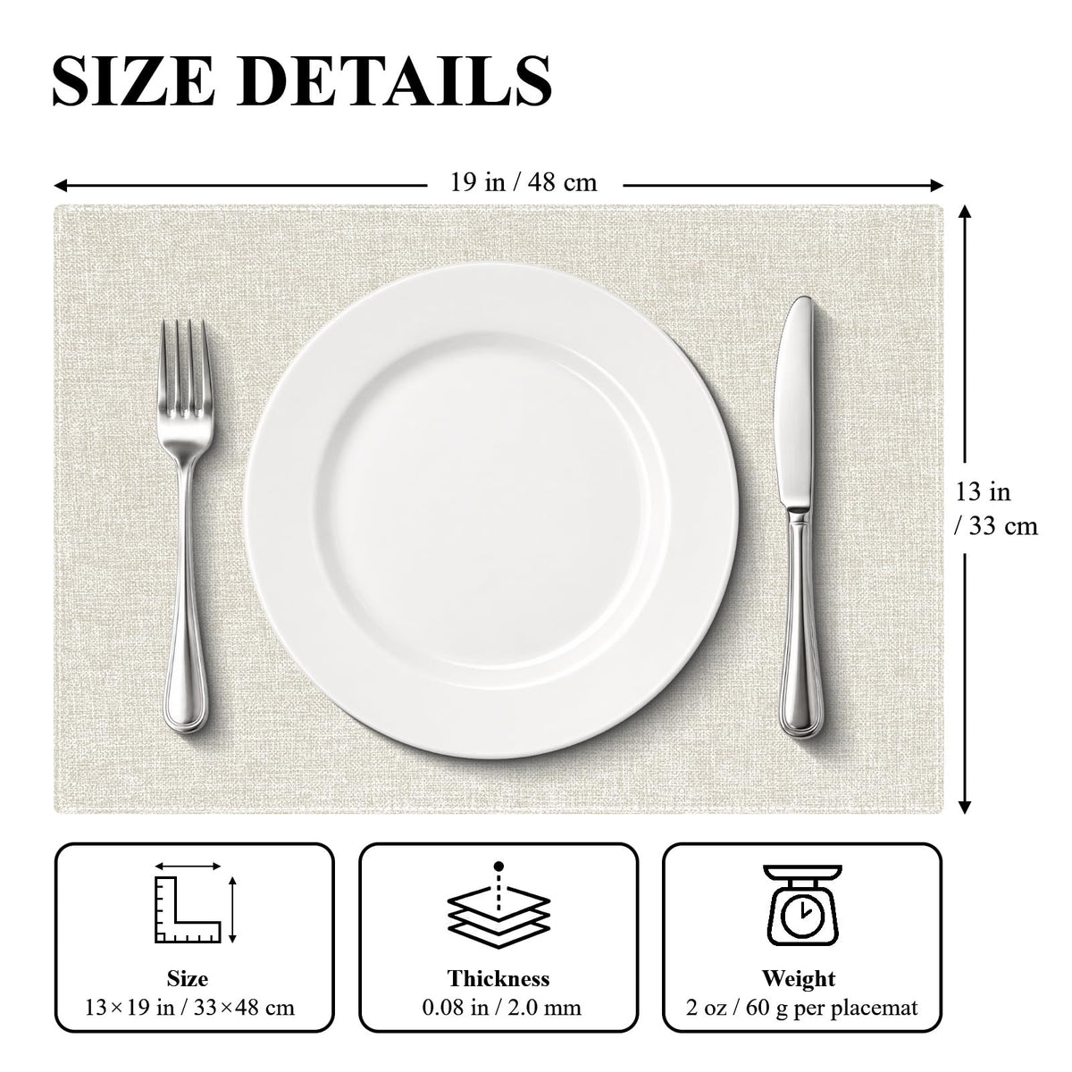 Cloth Placemats Set of 6, Cotton Linen Blend Place Mats, Neutral Beige