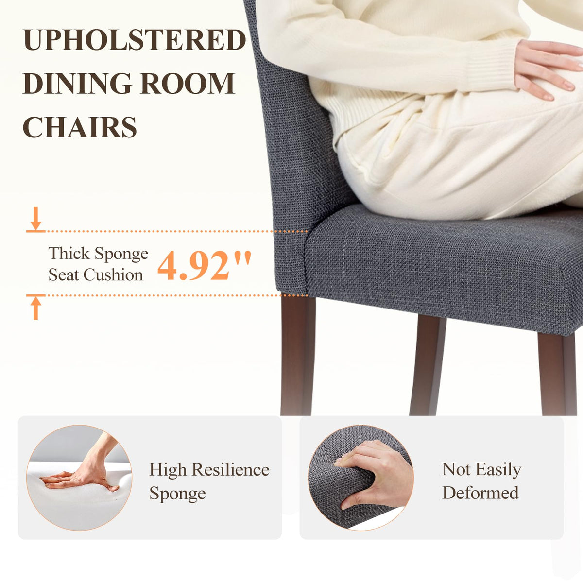 Upholstered Parsons Dining Chairs Set of 6, Modern Dining Room Chairs with Back, Fabric Kitchen Side Chairs with Wood