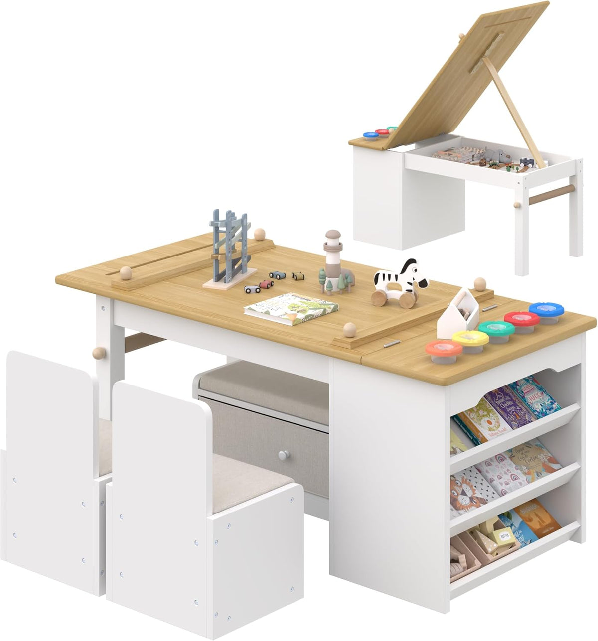 Art Kids Table and Chair Set with Storage, Child Table and Chair Set
