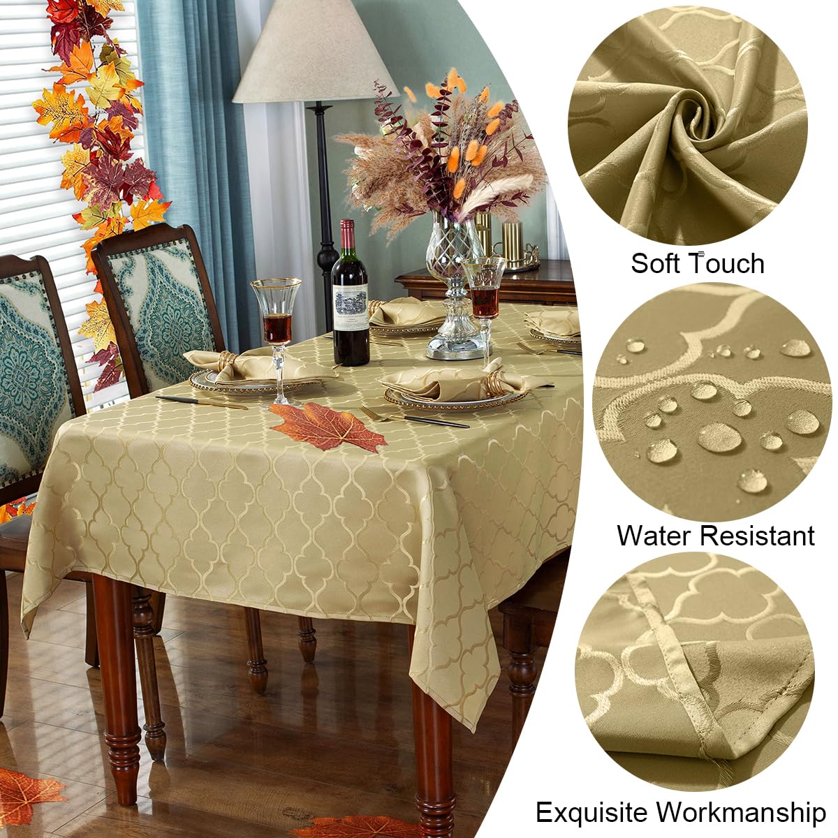 Autumn Gold Jacquard Damask Rectangle Tablecloth 60"x84"