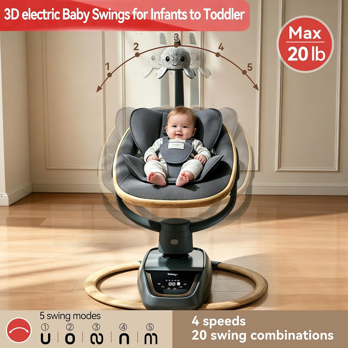 Electric Baby Swing for Infant to Toddler,Newborn &Infant Swing