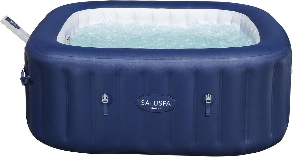 SaluSpa Hawaii 4 to 6 Person Inflatable Hot Tub, Square Energy-Efficient Portable Outdoor Spa with 140 AirJets, 71" x