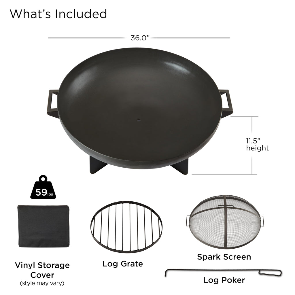 Anson 36" Round Patio Wood Burning Outdoor Fire Pit, Heavy-Gauge Steel Fire Pit for Backyard, Porch, Deck, Camping.