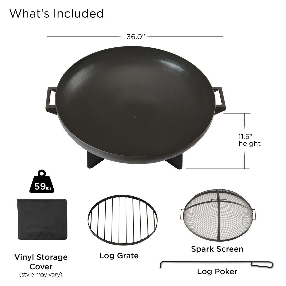 Anson 36" Round Patio Wood Burning Outdoor Fire Pit, Heavy-Gauge Steel Fire Pit for Backyard, Porch, Deck, Camping.