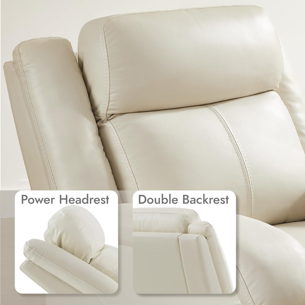 Oversized Genuine Leather Power Recliner Chair, Cream