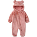Girl's Winter Polar Fleece Playsuit Cozy Lined Loose Fit Warm Hooded Romper for Baby Toddler Pink