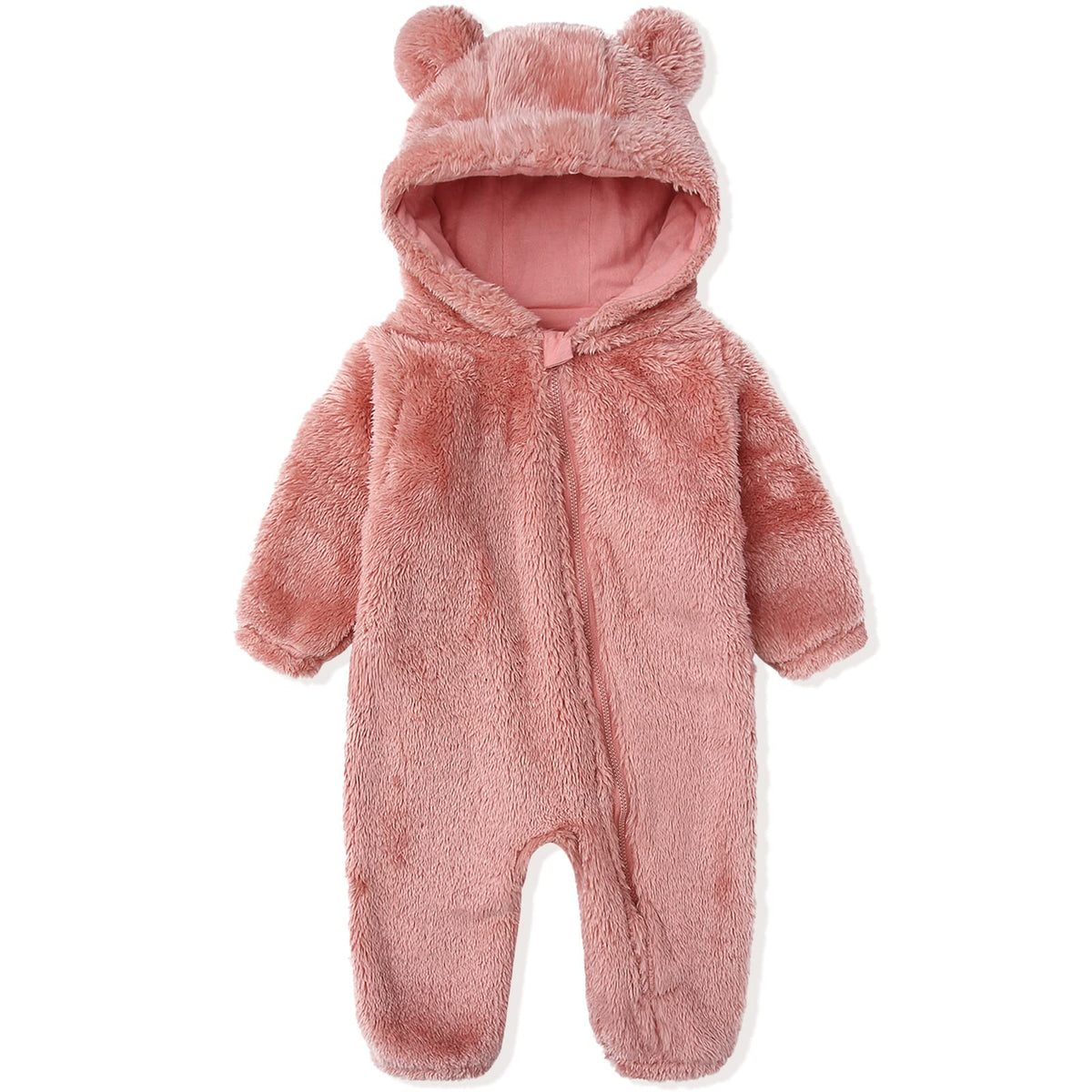 Girl's Winter Polar Fleece Playsuit Cozy Lined Loose Fit Warm Hooded Romper for Baby Toddler Pink