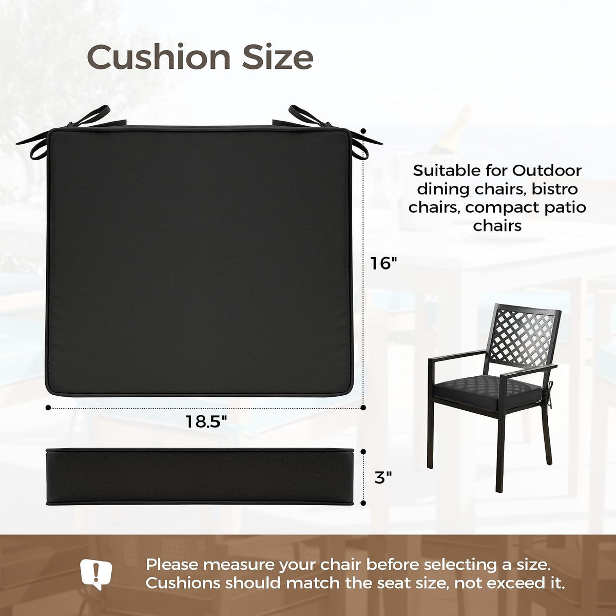 Outdoor Chair Cushions Set of 4, Water Resistant Patio Seat Cushions with Ties for Outdoor Furniture, High-Density