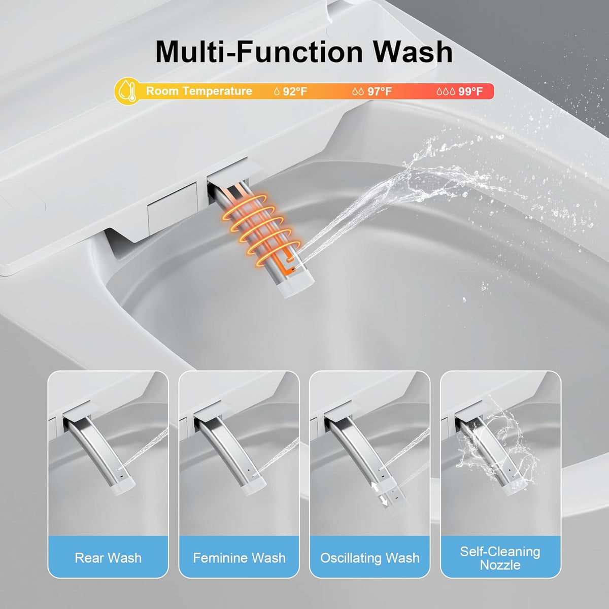 Smart Toilet with Bidet Built in, Bidet Toilet with Heated Seat and Night Light,Warm Water Wash&Dry