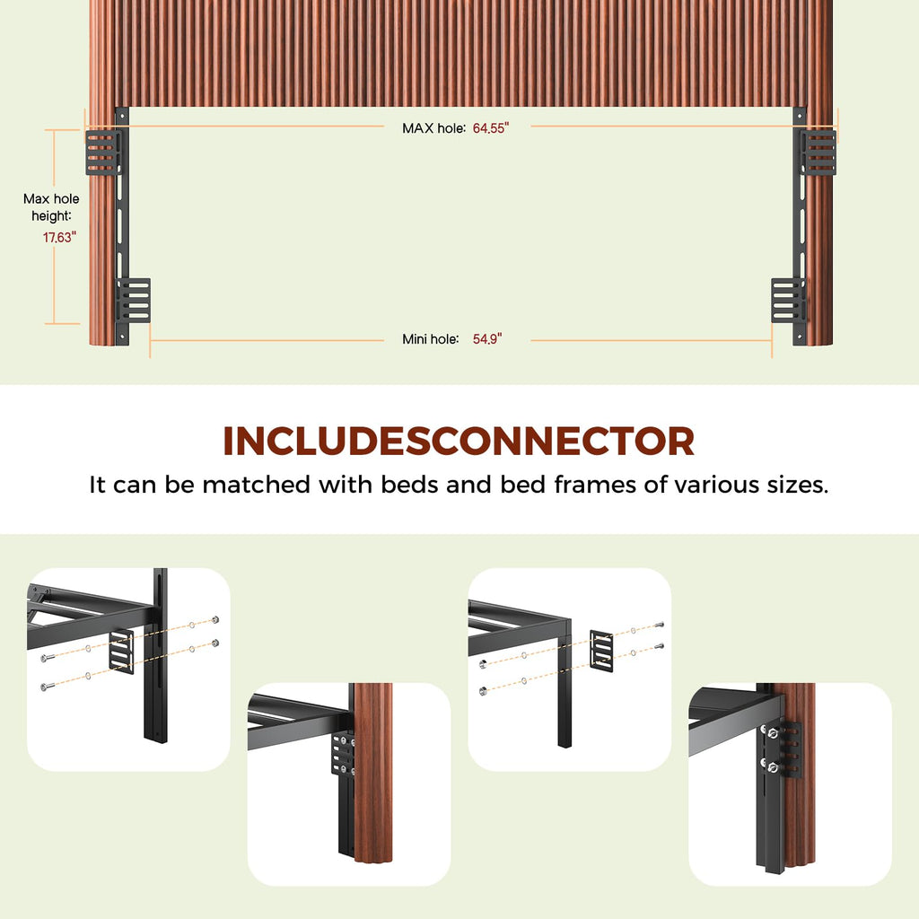 65.4'' Fluted Headboard Queen, Wooden Queen Headboard Only, Modern Farmhouse & Vintage Fluted Panel, Walnut