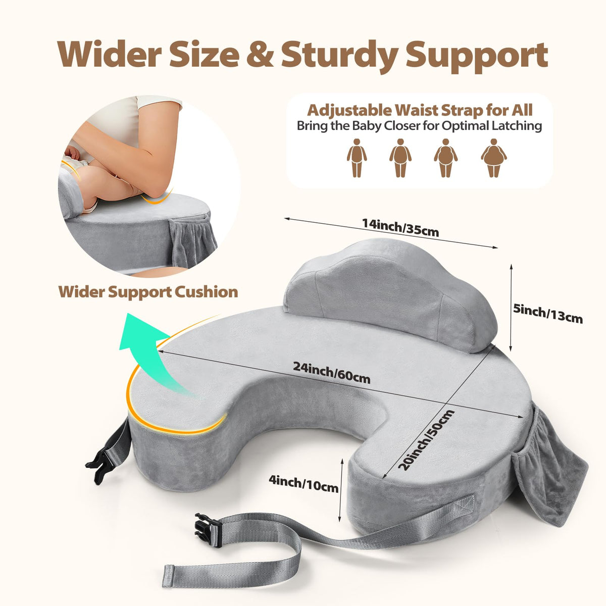 Nursing Pillow for Breastfeeding, with Safety Fence, Removable Cover