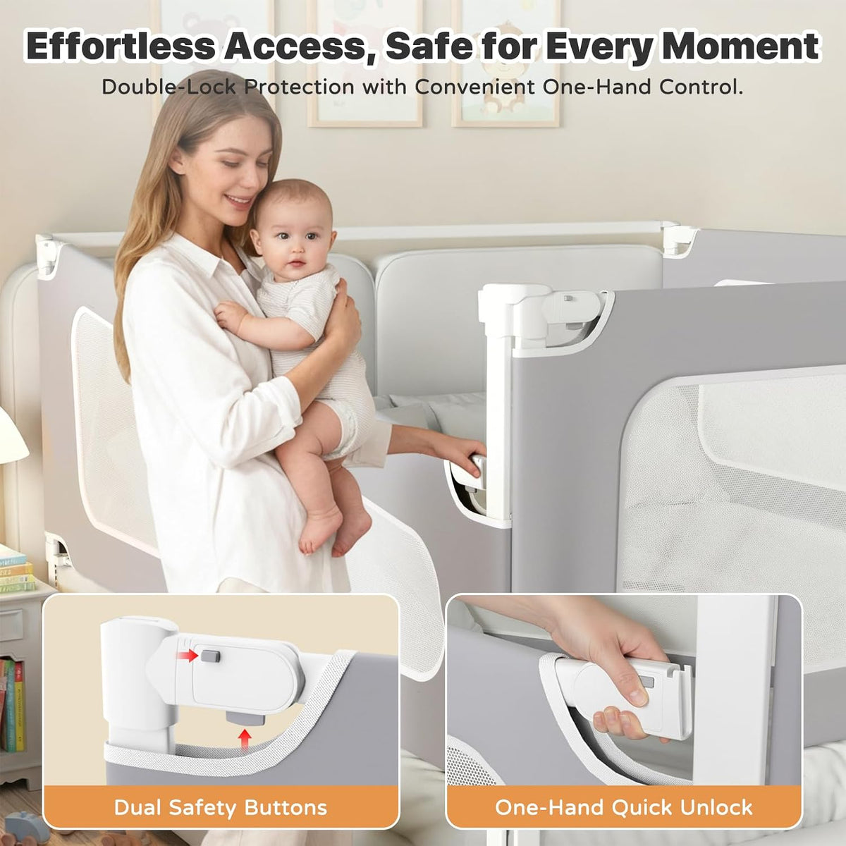 3 Piece King Size Bed Rail for Toddlers, Upgraded Height Adjustable Baby Bed Rail Guard, Thickened Child Safety Bed