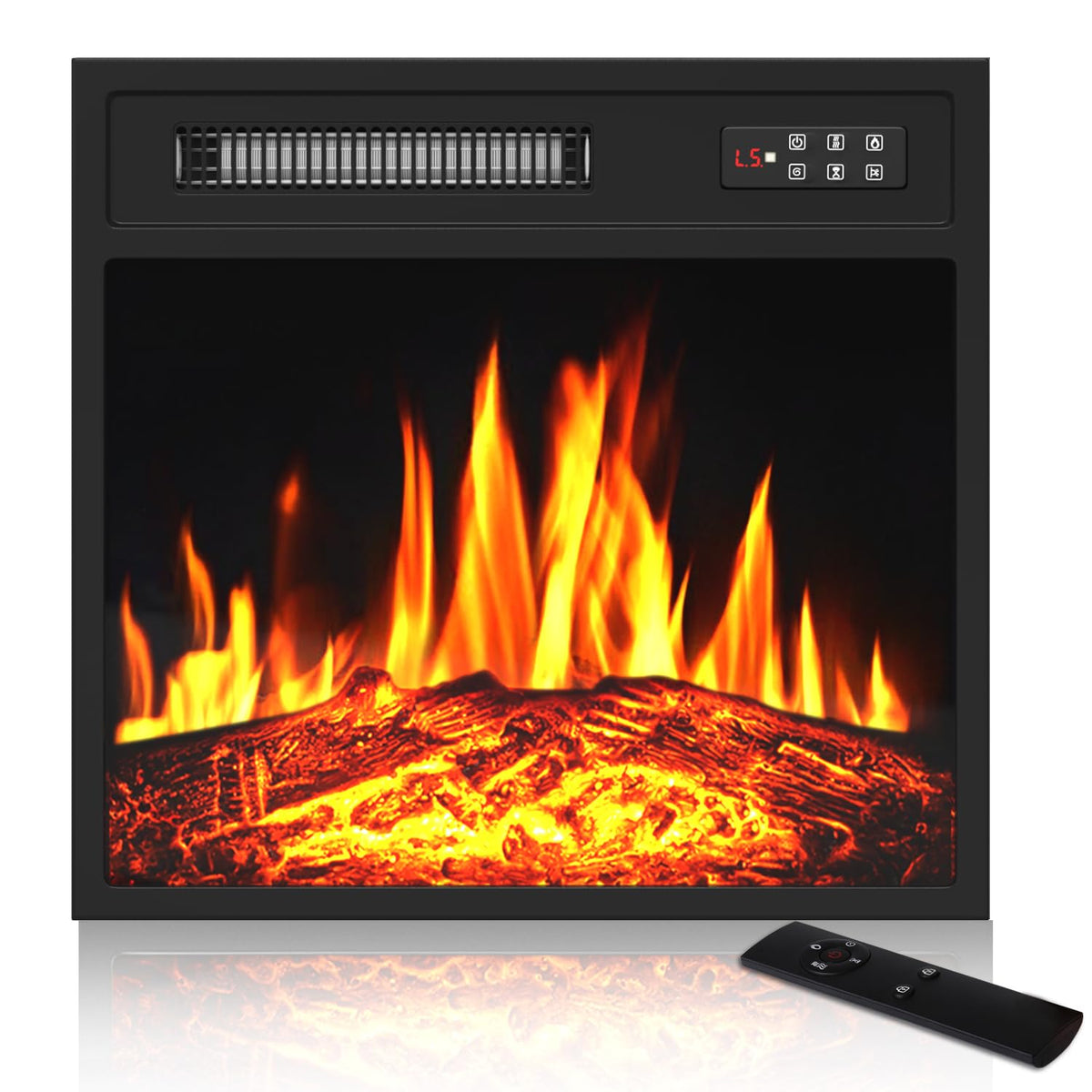18 Inch Electric Fireplace Insert with LED Realistic Flame, 750/1500W