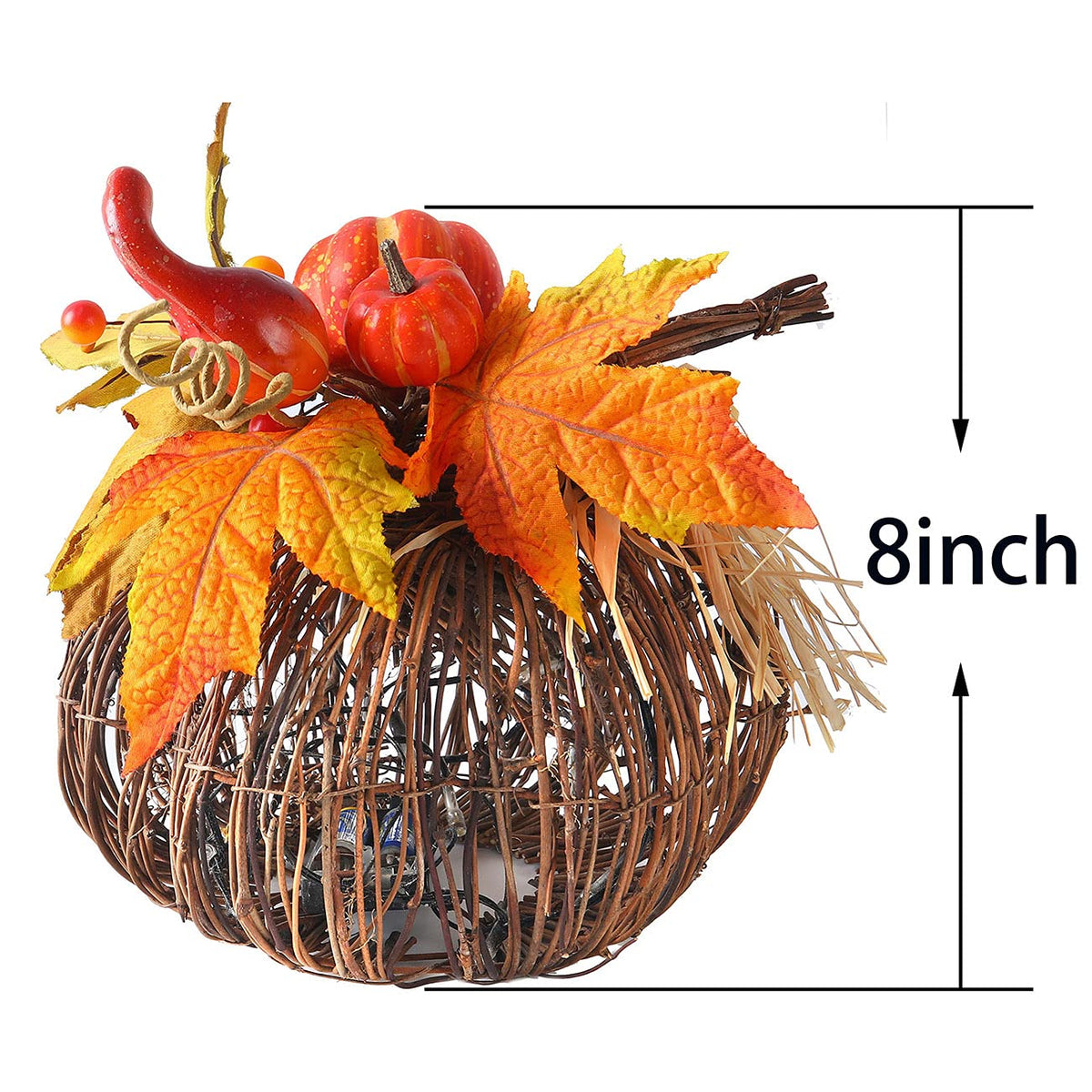 8 Inch Lighted Pumpkin Fall Decor - LED Thanksgiving Decoration