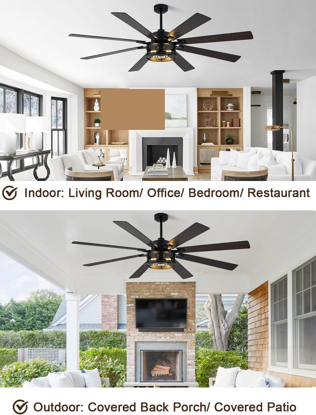 72" Black Caged Chandelier Ceiling Fan with Light & Remote