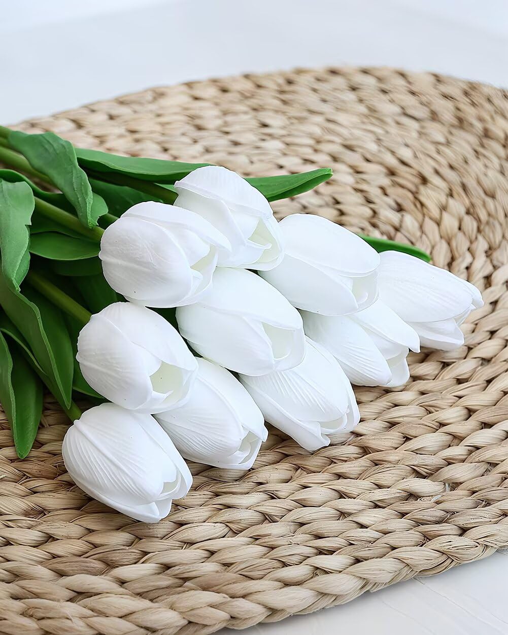 20PCS Tulips Artificial Flowers Faux Silk Tulip Stems Fake Flowers Bouquets for Vase Wedding Home Decoration White