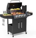 4-Burner Propane Gas Grill with Side Burner, 58,000 BTU BBQ Grill with Enameled Cast Iron Grates, Cabinet and Shelf for Patio and Backyard