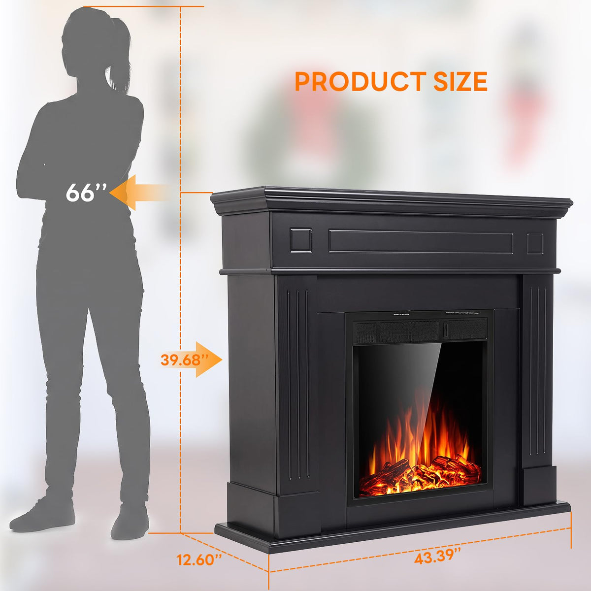 Electric Fireplace with Mantel, Dark Black(43inch)