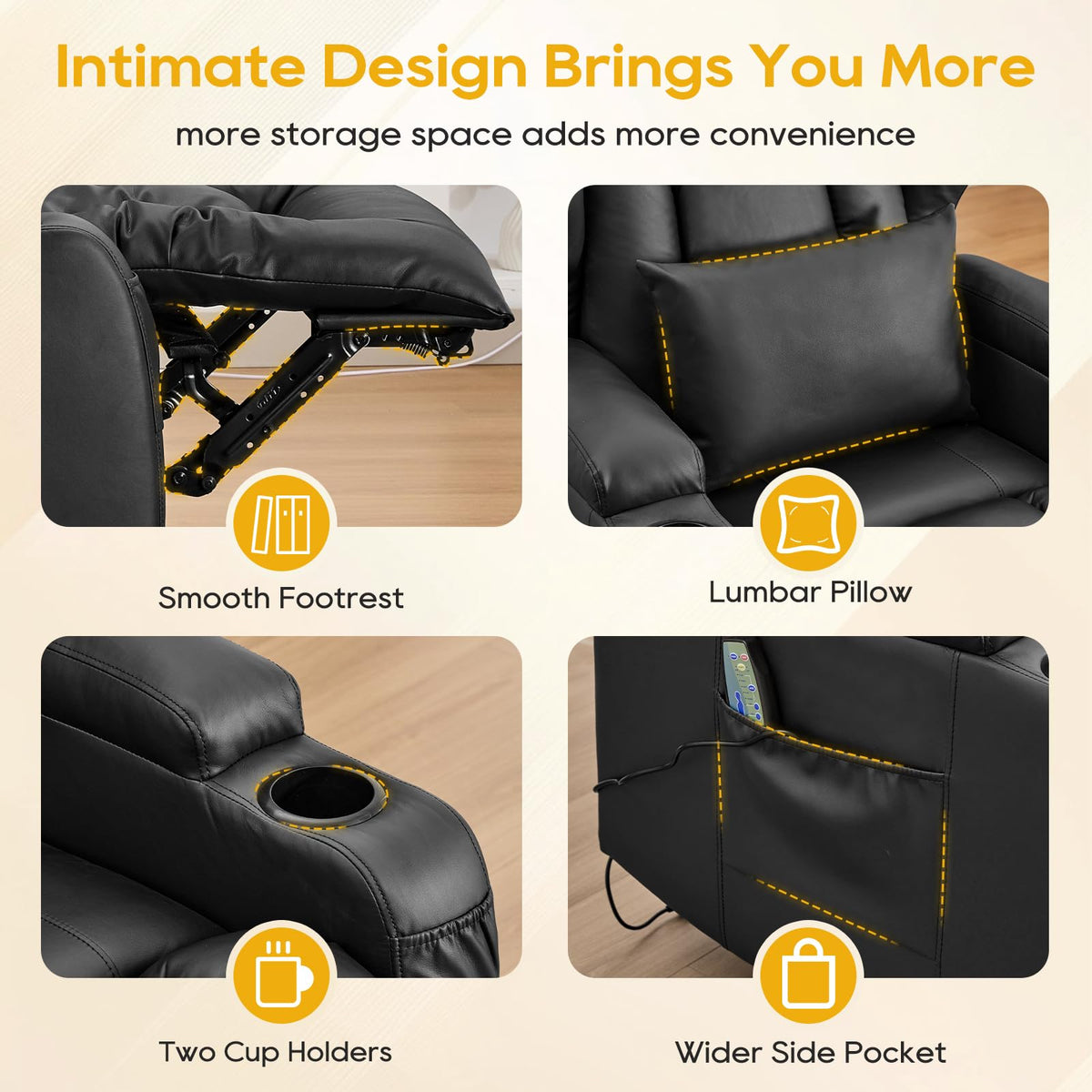 Wall Hugger Power Recliner Chair for Adults, Faux Leather, Black