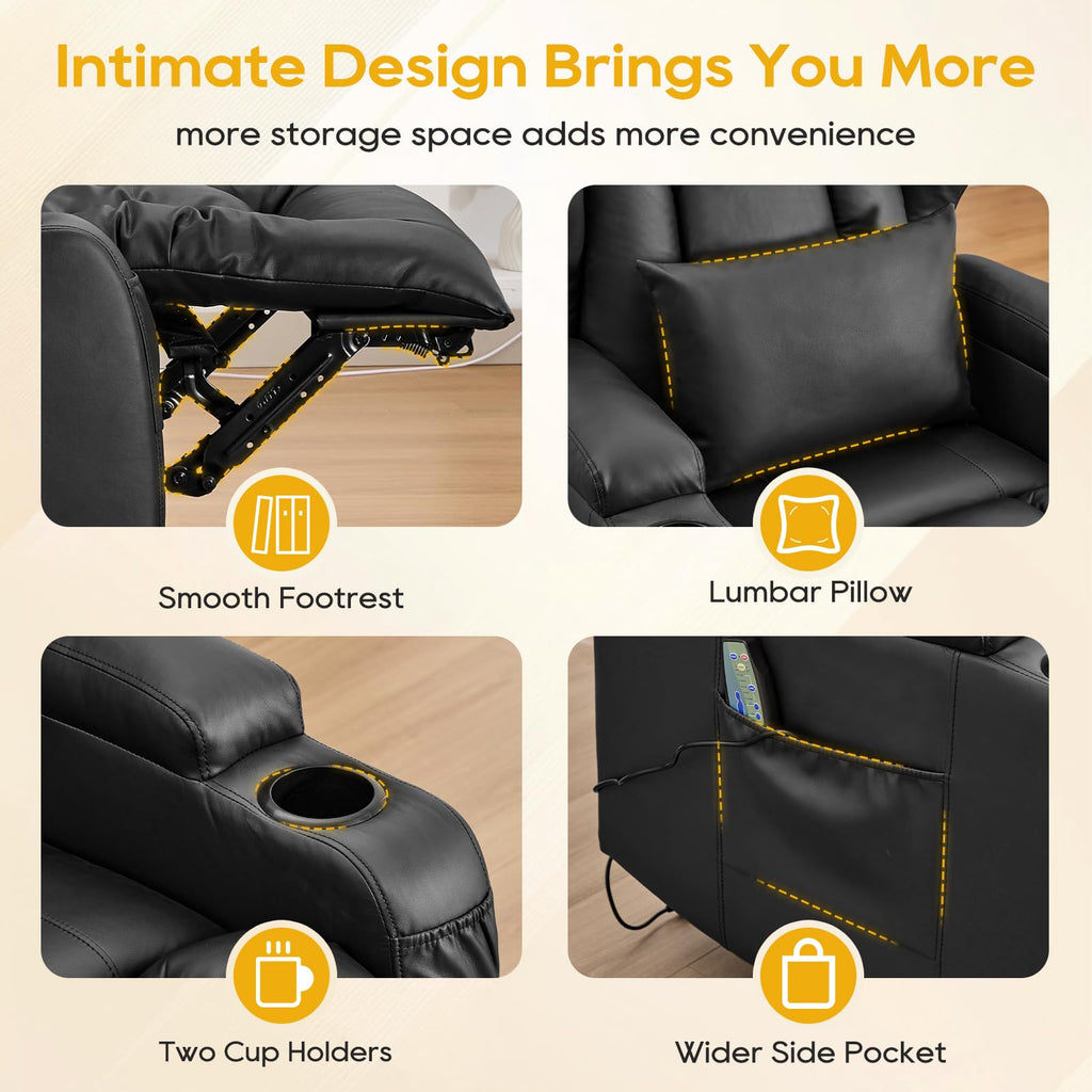 Wall Hugger Power Recliner Chair for Adults, Faux Leather, Black