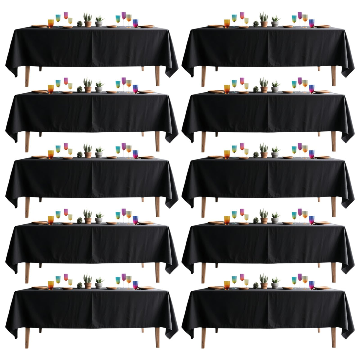 10 Pack Black Table Cloth Rectangle 60X102 Inch Fit 6FT Table