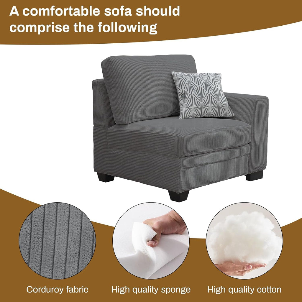 Oversized Modular Sectional Sofa, U/L‐Shaped Reversible Couch with Ottoman, Deep Seat Corduroy Sofa, 16‐Seater, Grey
