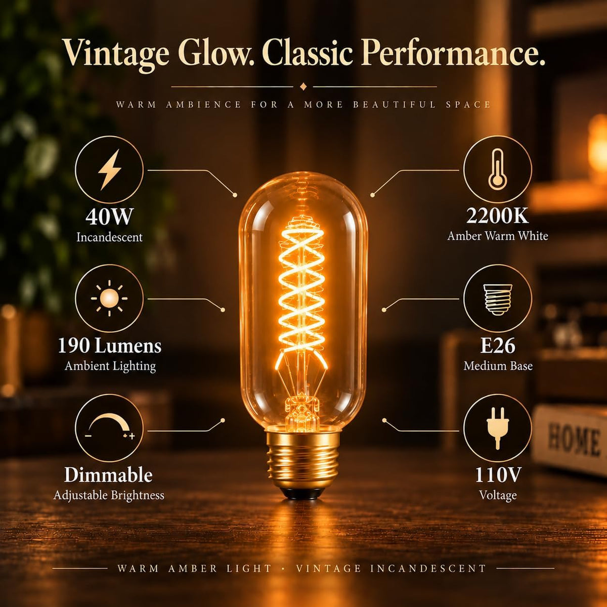 Edison Light Bulbs 40 Watt Dimmable T45 Vintage Warm Bulbs