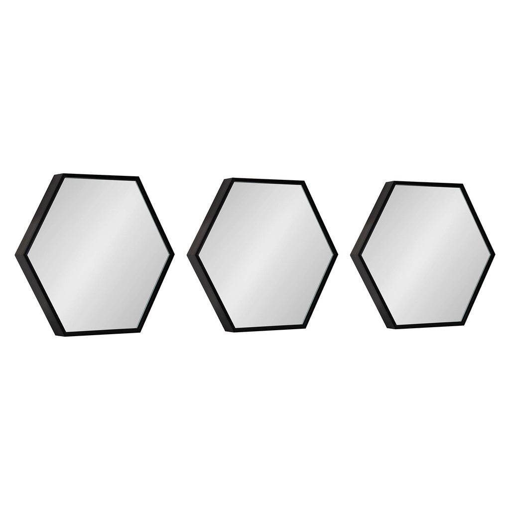 Rhodes Modern Hexagon Wall Mirror Set, 3 Pieces Black, Chic Geometric Mirror for Wall