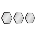 Rhodes Modern Hexagon Wall Mirror Set, 3 Pieces Black, Chic Geometric Mirror for Wall