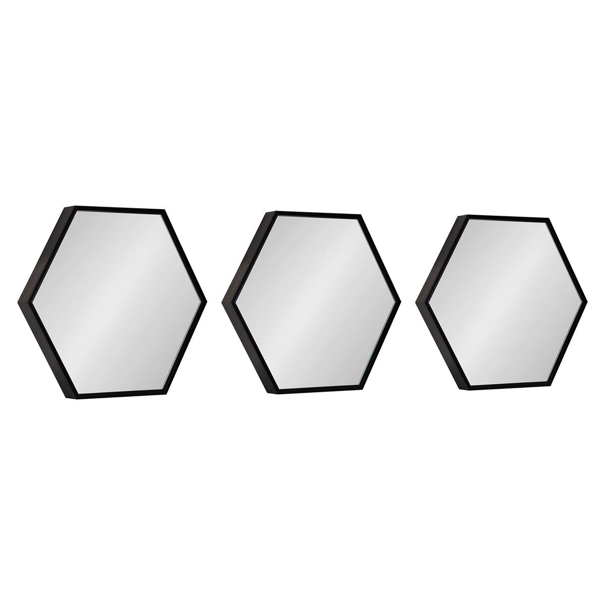 Rhodes Modern Hexagon Wall Mirror Set, 3 Pieces Black, Chic Geometric Mirror for Wall