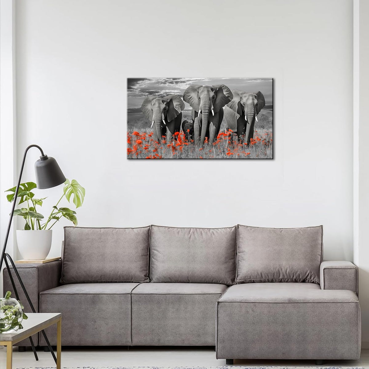 African Elephants Canvas Wall Art Sunset Elephants Pictures Wildlife Animal Artwork Prints On Wrapped Canvas Decor