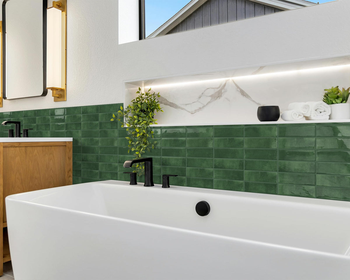 Green Peel and Stick Backsplash Tiles Wall 10-Sheet