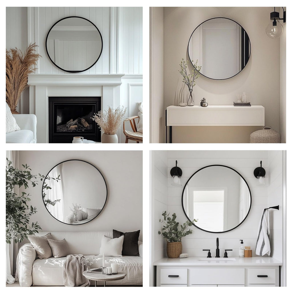 Round Mirror, 26 inch Black Circle Mirror, Matte Black Metal Frame