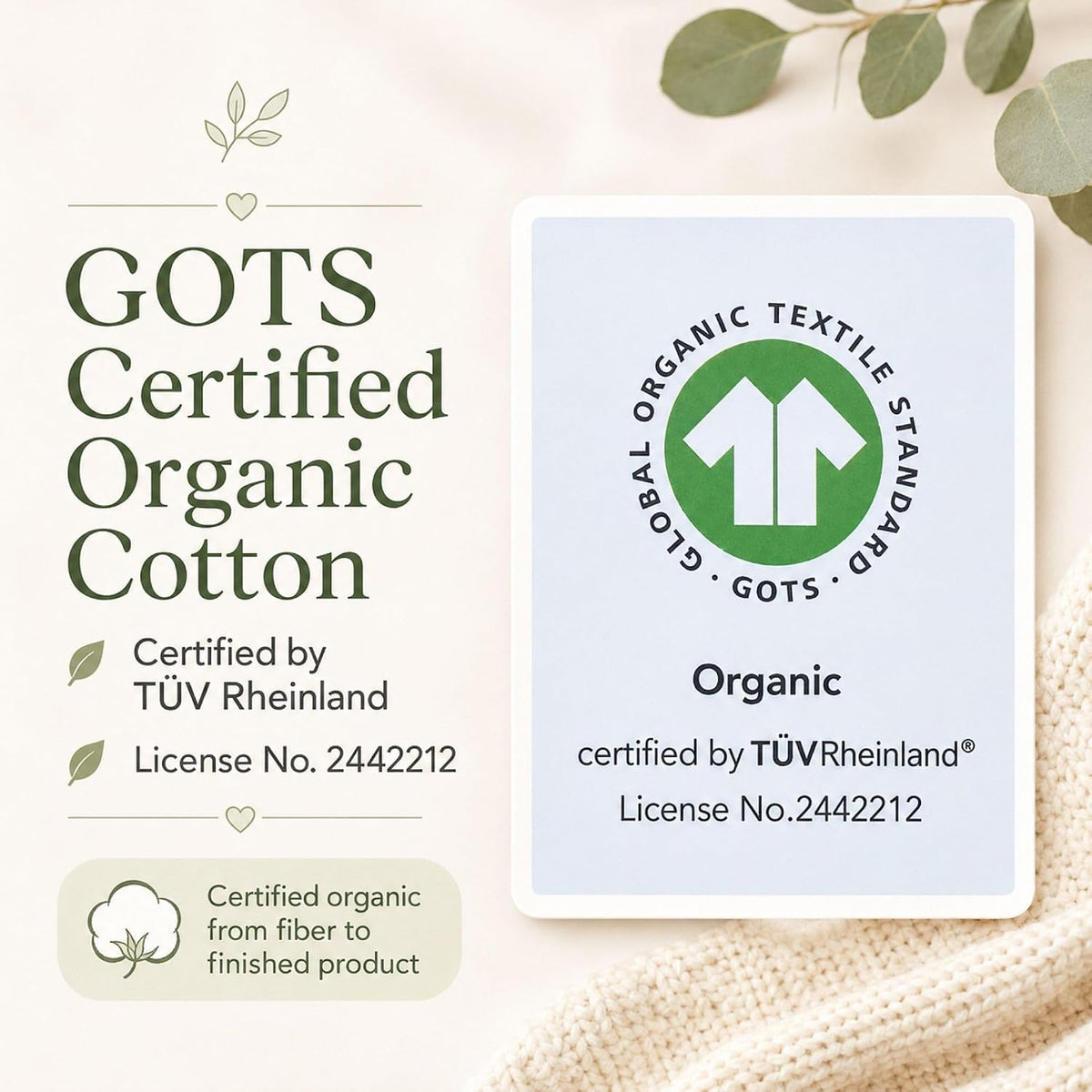 Certified Organic Muslin Swaddle Blankets, 2 Pack Baby Receiving Blankets, Soft Breathable Cotton Swaddles
