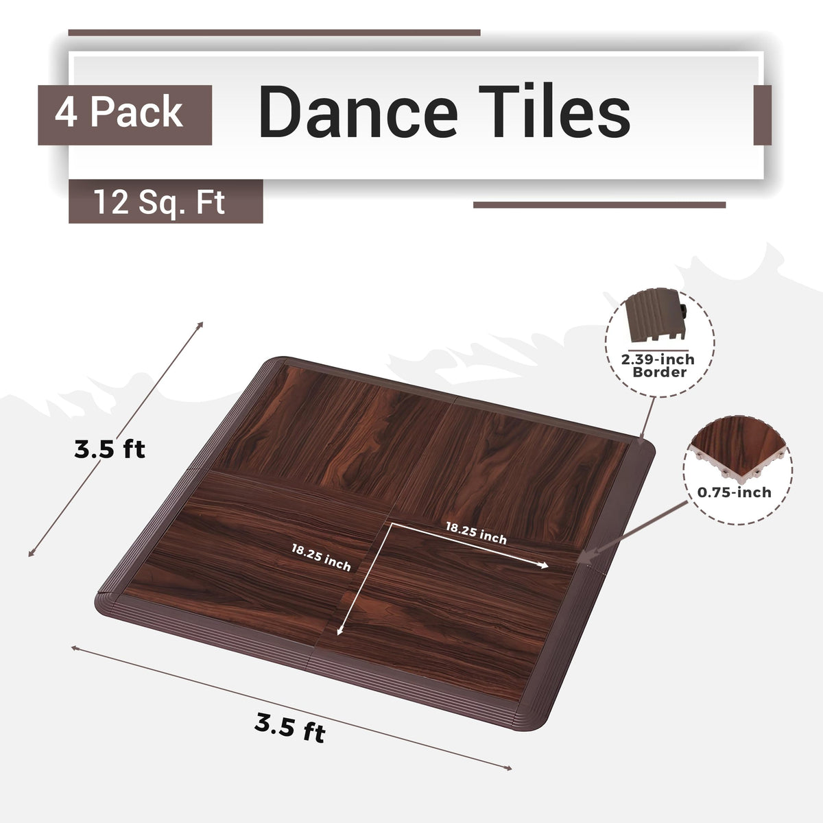 Dance Floor Tiles 3.5x3.5 ft- 4 Interlocking Tiles for Ballet, Tap, Jazz, and Irish Dance | Portable Tiles for Indoor