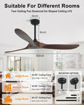60" Solid Walnut Wood Propeller Ceiling Fan No Light with Remote