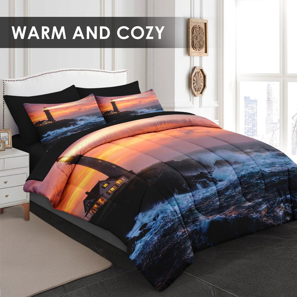 Comforter Set with Sheets, 5 Pieces Lighthouse Ocean Bedding