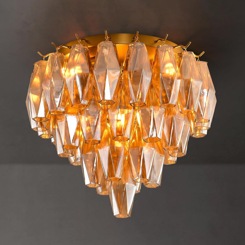 Modern Brass Ceiling Light for Dining Room, Gold Flush Mount Ceiling Lighting for Living Room, 4-Light Round Light Fixtures Chandelier for Bedroom, 17'' Semi Flush Mount Lights for Bathroom, Foyer
