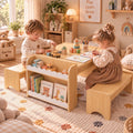 Montessori Kids Table and Bench Set, Kids Table and Chairs Set, Indoor Kid Craft Tables with Storage, Toddler Desk