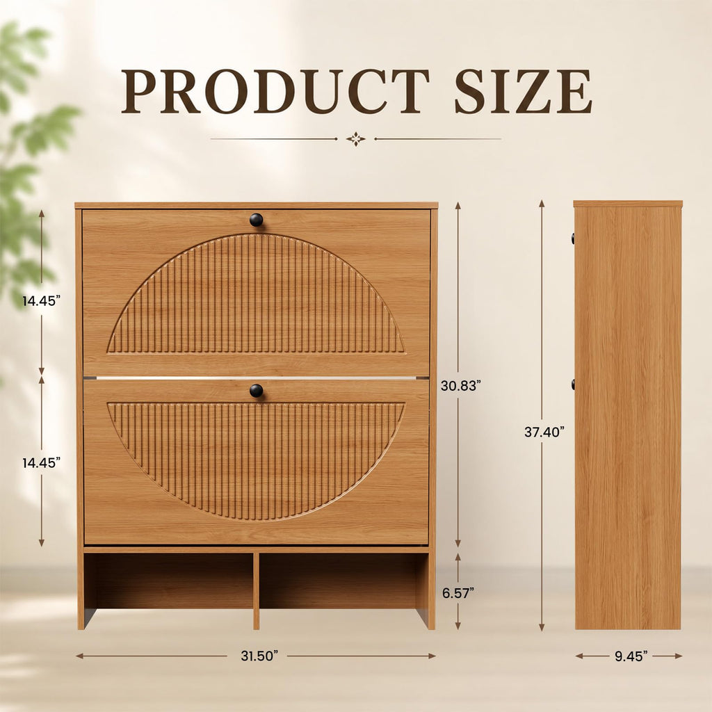 Shoe Cabinet with 2 Flip Drawers, Narrow Shoe Cabinet Storage, Freestanding Shoe Organizer with Adjustable Shelves &