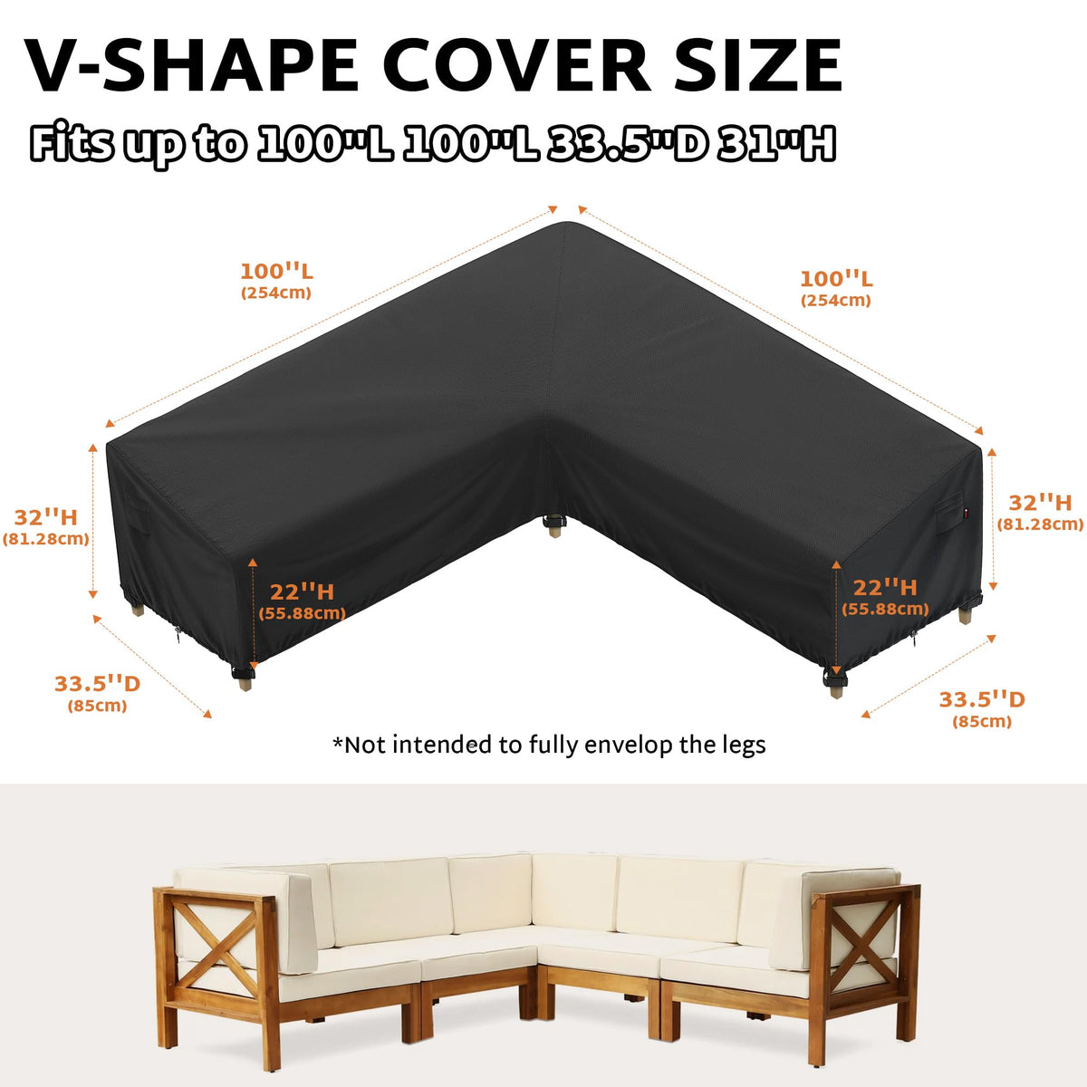 Outdoor Sectional Cover for 100 x 100 inch L-Shaped Couch Sofa