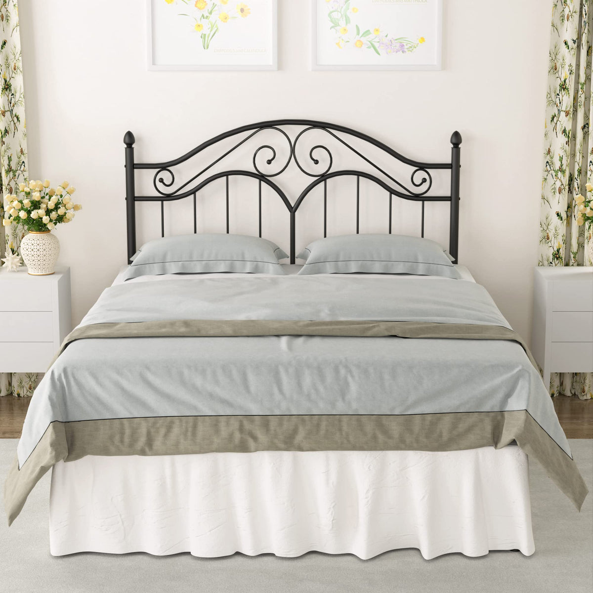 Metal Bed Frame with Vintage Headboard Platform Bed