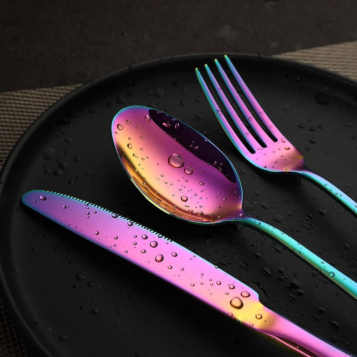 Rainbow Silverware Set Flatware Cutlery - 30 Pieces Stainless Steel Colorful Utensils, Tableware Set Service for 6