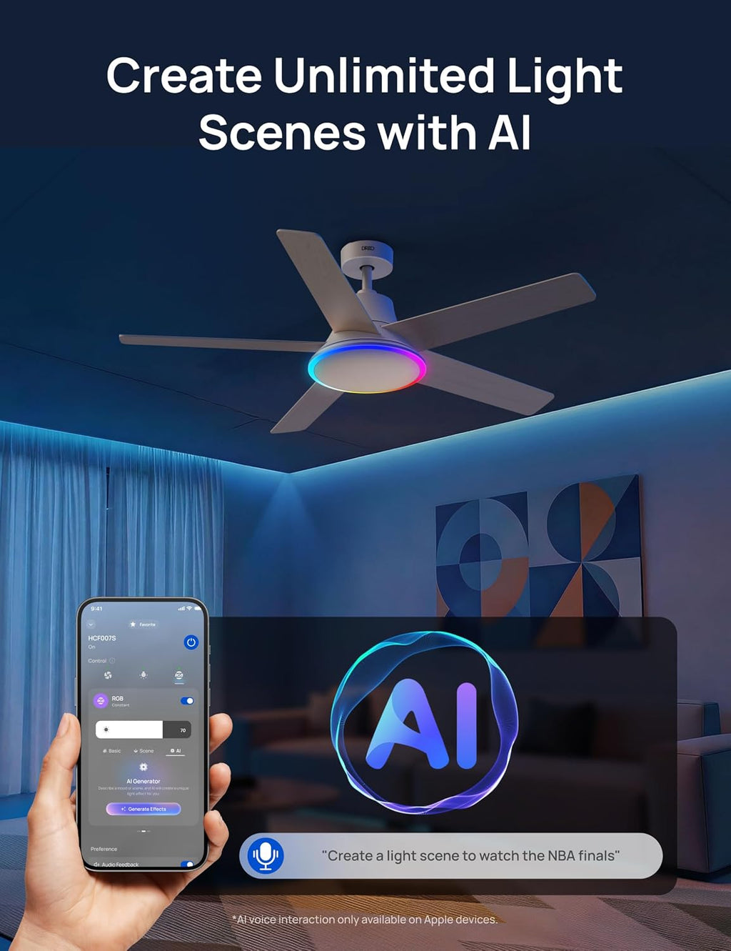 52" Smart Ceiling Fan with Light