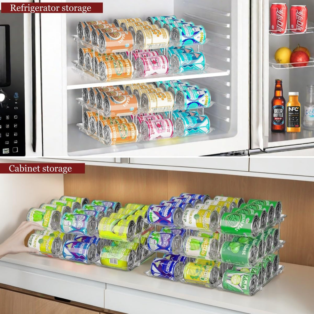 Can Organizer for Pantry, 2 Tier Stackable Rolling Can Storage Rack
