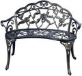 Patio Garden Bench Metal Park Bench Cast Aluminum Outdoor Furniture with Floral Rose ,Park,Lawn,Yard (Copper)